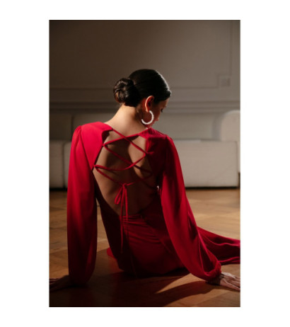 K166 Sukienka szyfonowa z odkrytymi plecami - fuksja