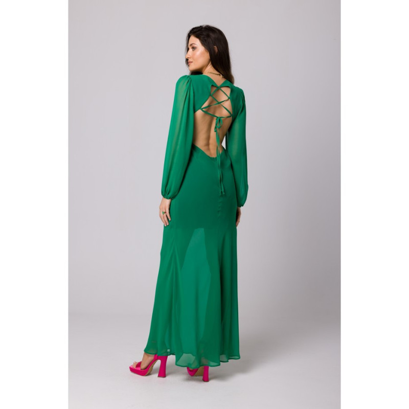 K166 Sukienka szyfonowa z odkrytymi plecami - soczysta zieleń