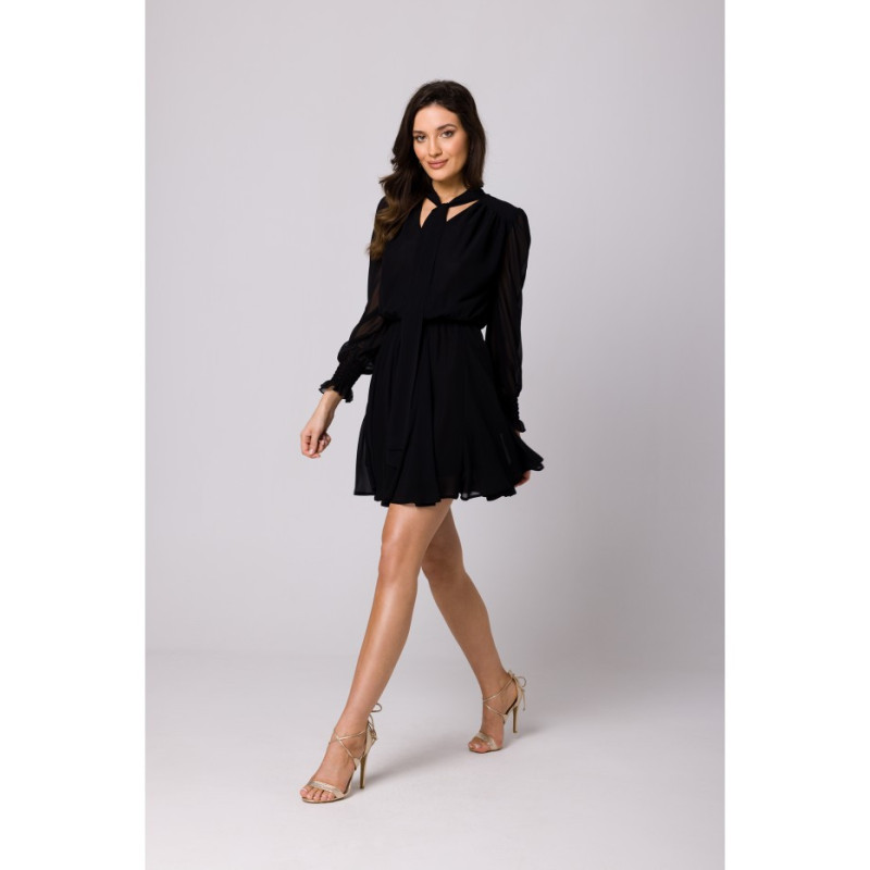K168 Sukienka szyfonowa z klinami - czarna