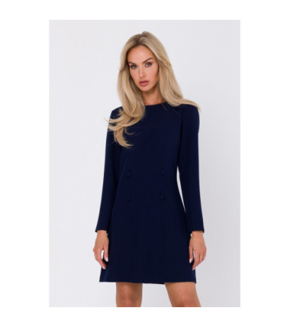M753 Sukienka z ozdobnymi oblekanymi guzikami - granatowa