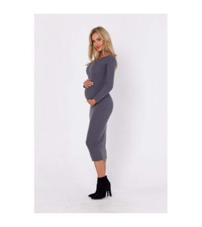 M757 Sukienka z dekoltem opadającym na ramiona - antracytowa