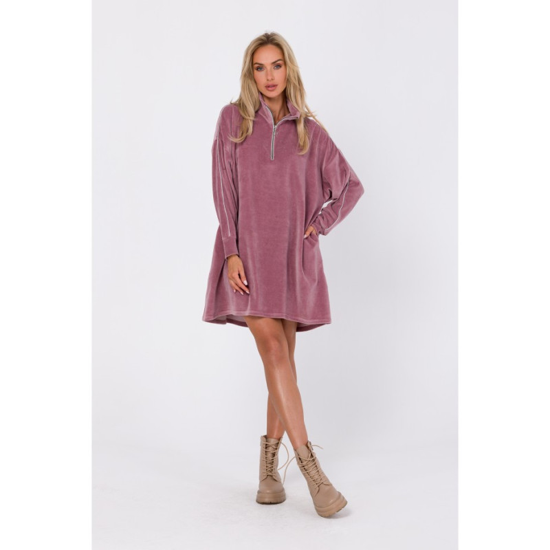 M764 Sukienka asymetryczna z zamkiem w stójce - brudny róż