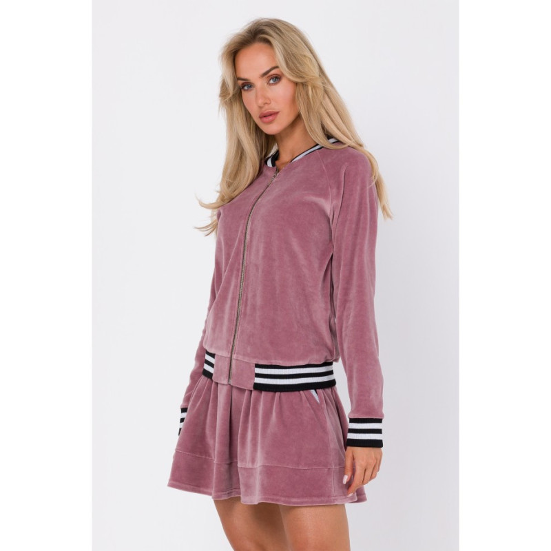 M766 Bluza z ozdobnymi mankietami i stójką - brudny róż