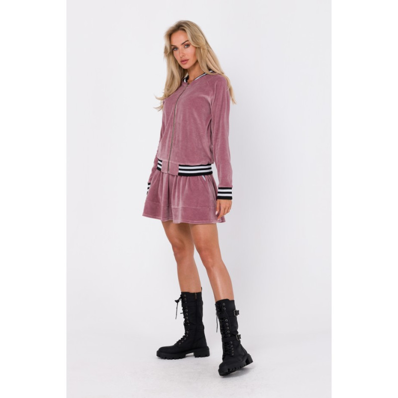 M766 Bluza z ozdobnymi mankietami i stójką - brudny róż