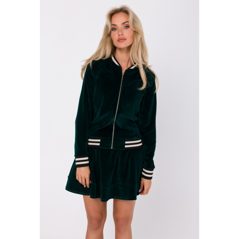 M766 Bluza z ozdobnymi mankietami i stójką - zielona