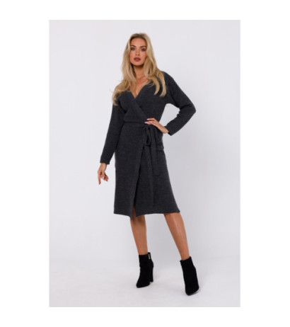 M772 Sukienka na zakładkę wiązana wokół talii - antracytowa