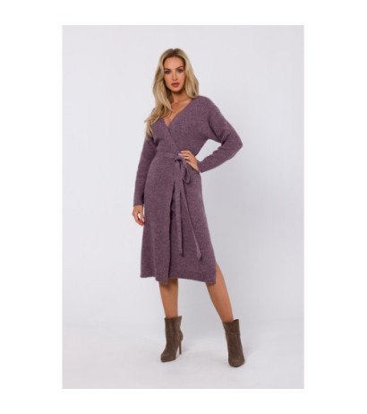 M772 Sukienka na zakładkę wiązana wokół talii - wrzosowa