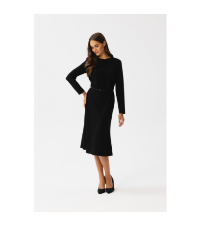 S347 Sukienka z przeszyciami na dekolcie - czarna