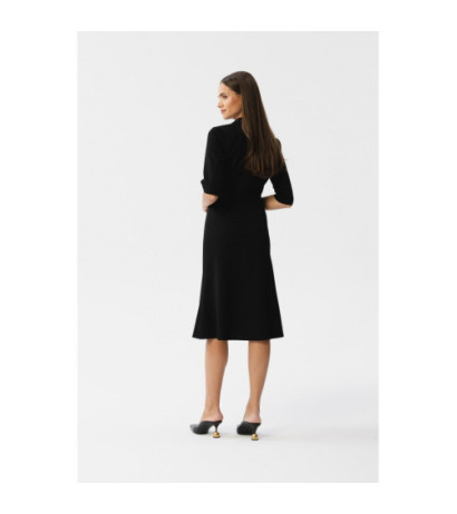 S348 Sukienka z kopertowym dekoltem i kołnierzykiem - czarna