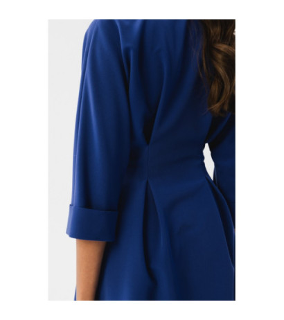 S351 Sukienka szmizjerka z zakładkami w talii - chabrowa