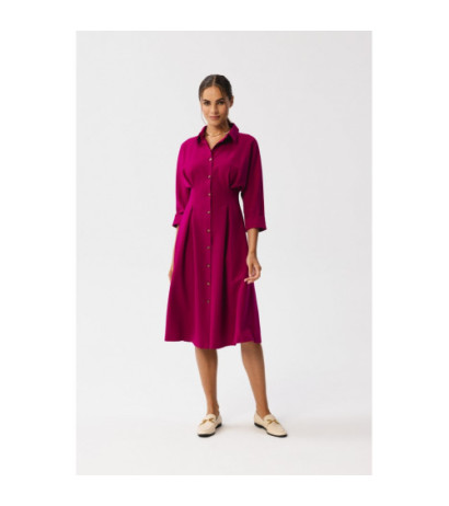 S351 Sukienka szmizjerka z zakładkami w talii - śliwkowy