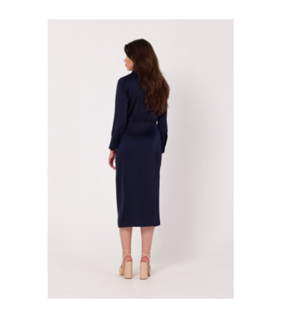 K172 Sukienka z kopertowym dekoltem i kołnierzykiem - granatowa