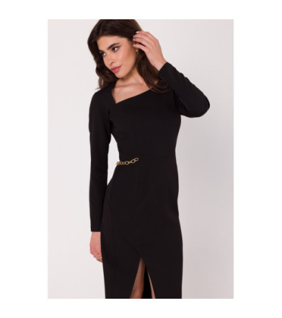 K178 Sukienka z asymetrycznym dekoltem - czarna