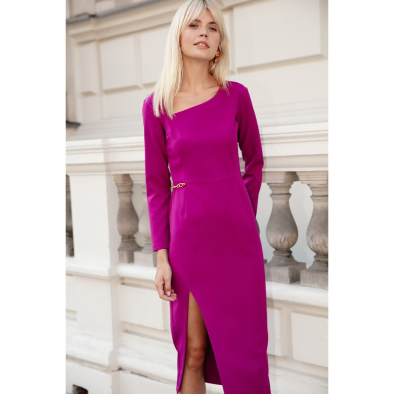 K178 Sukienka z asymetrycznym dekoltem - rubinowa