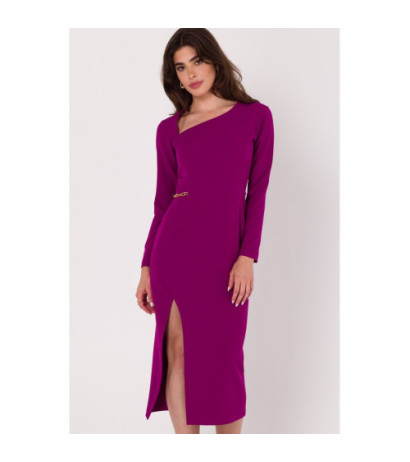 K178 Sukienka z asymetrycznym dekoltem - rubinowa