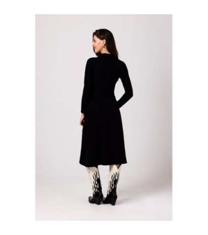 B266 Sukienka rozkloszowana z naszytymi kieszeniami - czarna