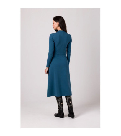 B266 Sukienka rozkloszowana z naszytymi kieszeniami - morski