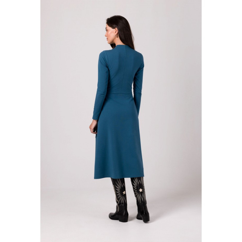 B266 Sukienka rozkloszowana z naszytymi kieszeniami - morski