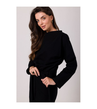 B269 Sukienka ołówkowa midi z paskiem - czarna