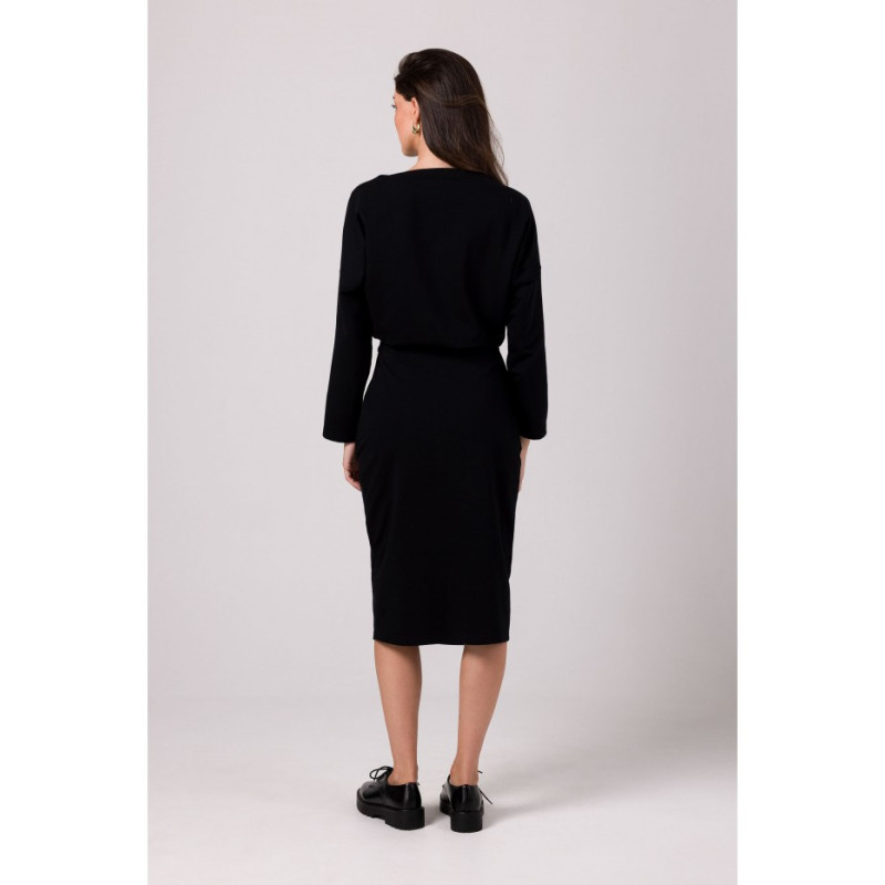 B269 Sukienka ołówkowa midi z paskiem - czarna