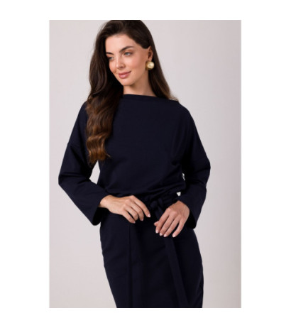 B269 Sukienka ołówkowa midi z paskiem - granatowa