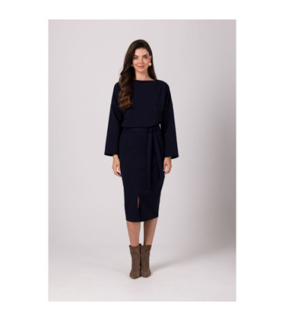 B269 Sukienka ołówkowa midi z paskiem - granatowa