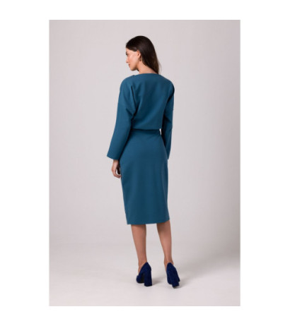 B269 Sukienka ołówkowa midi z paskiem - morska