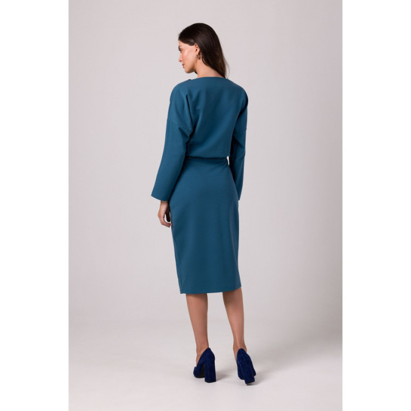 B269 Sukienka ołówkowa midi z paskiem - morska