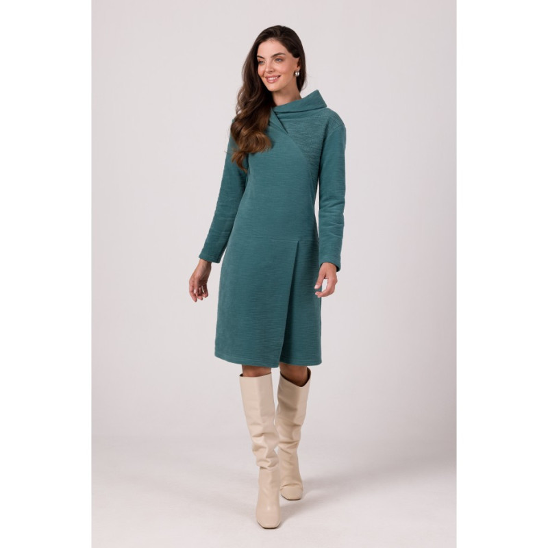B270 Sukienka z wysokim kołnierzem - turkusowa