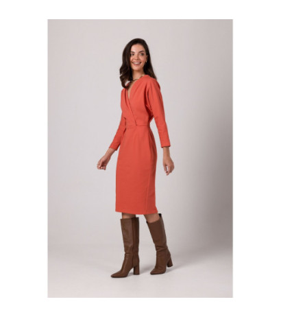 B271 Sukienka z kopertowym dekoltem - ceglasta