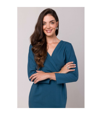 B271 Sukienka z kopertowym dekoltem - morska