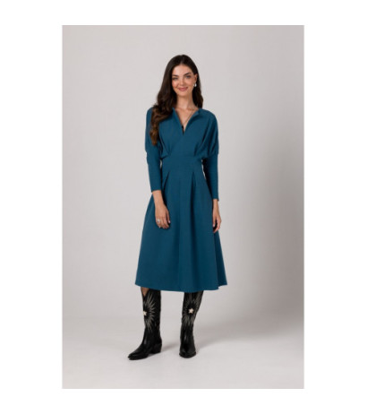 B273 Sukienka z mocno zaznaczoną talią - morska