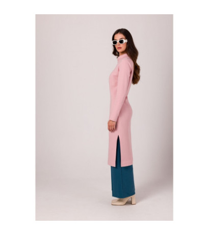 B274 Sukienka z półgolfem - pudrowa