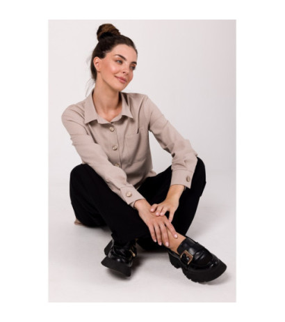 B276 Tunika koszulowa z kołnierzykiem - beżowa