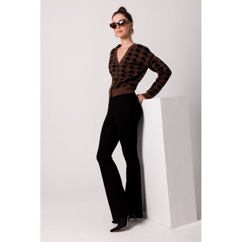 BK104 Krótki kardigan we wzór pepitka - brązowy