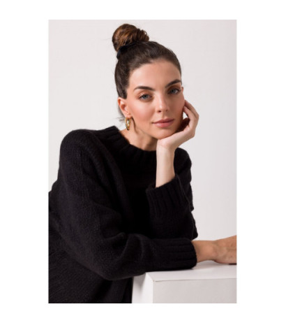 BK105 Sweter z nietoperzowymi rękawami - czarny
