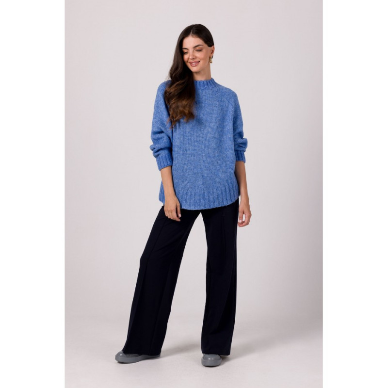 BK105 Sweter z nietoperzowymi rękawami - lazurowy