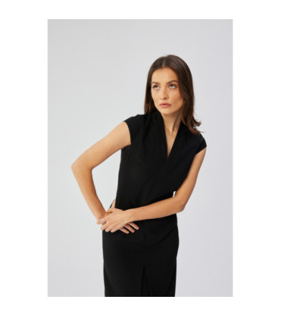 S359 Sukienka ołówkowa z podwójnym dekoltem - czarna