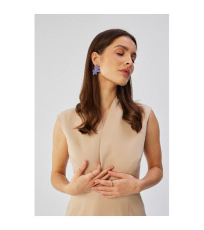 S360 Sukienka z finezyjnym dekoltem na zakładkę - beżowa