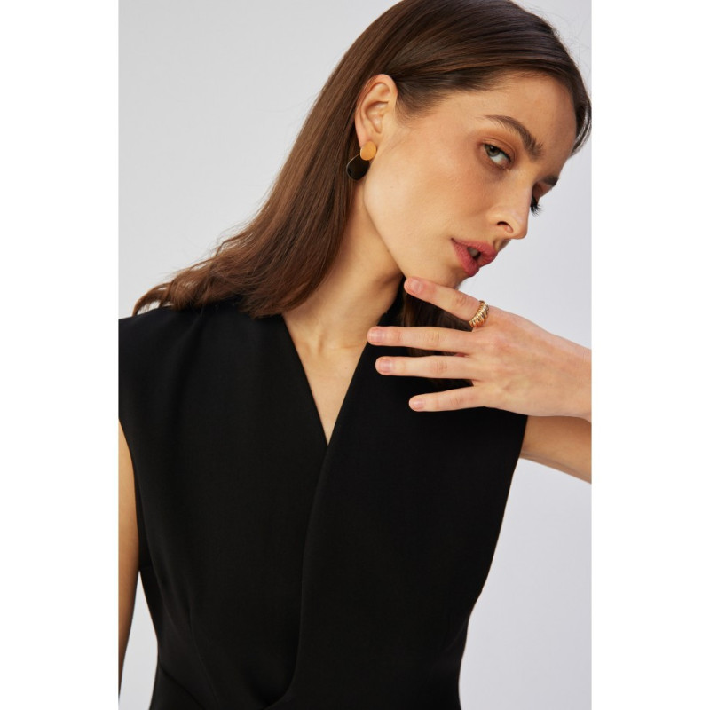 S360 Sukienka z finezyjnym dekoltem na zakładkę - czarna