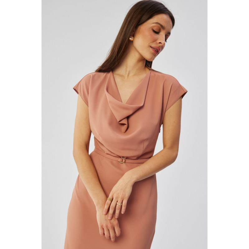 S362 Sukienka asymetryczna z dekoltem typu woda - różana