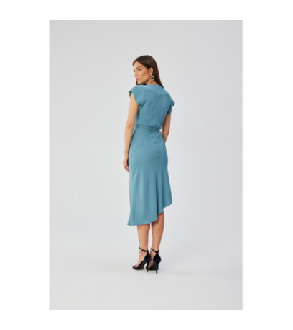 S362 Sukienka asymetryczna z dekoltem typu woda - zimnoniebieska