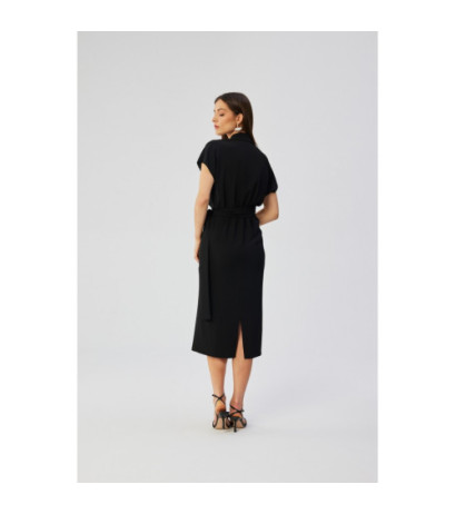 S363 Sukienka midi z kołnierzem - czarna