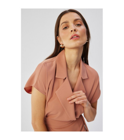 S363 Sukienka midi z kołnierzem - różana