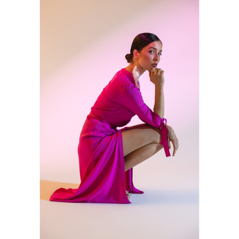 S365 Sukienka midi z wiązanymi mankietami - liliowa