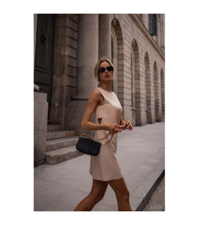 M778 Sukienka bez rękawów z wycięciami na bokach - beżowa