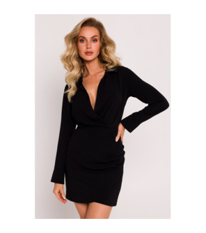 M783 Sukienka mini z dekoltem i kołnierzykiem - czarna