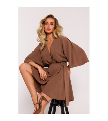 M785 Sukienka mini z rozkloszowanym dołem - czekoladowa