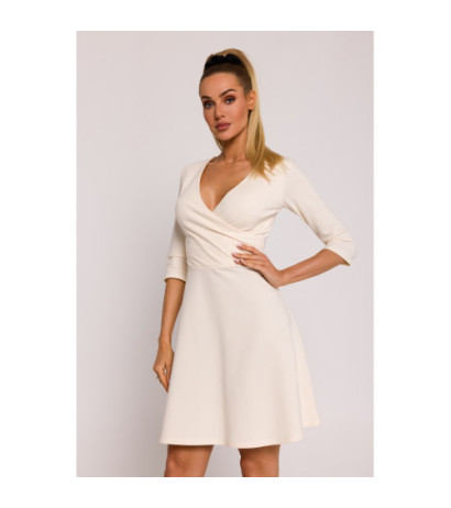 M786 Sukienka z górą na zakładkę - śmietankowa