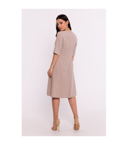 B280 Sukienka trapezowa z dekoltem V - beżowa